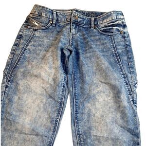 Express Womens Lightweight Distressed Embellished Blue Denim Jeans - Size 2